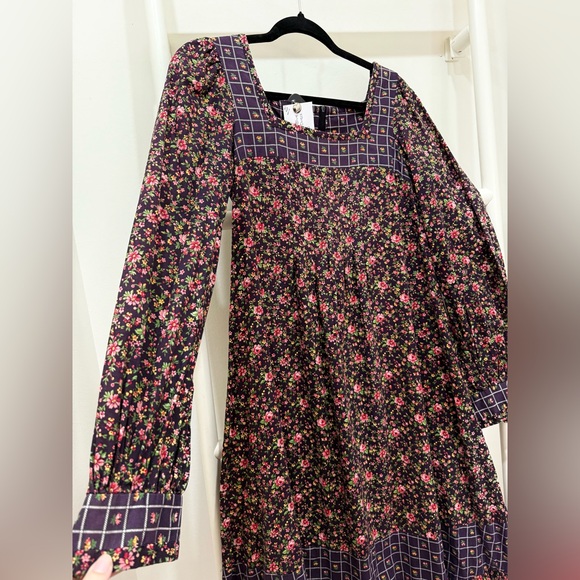 1970s Gunne Sax Vintage Long Sleeve Calico Floral Tent Midi Dress Size 9 - Picture 4 of 5